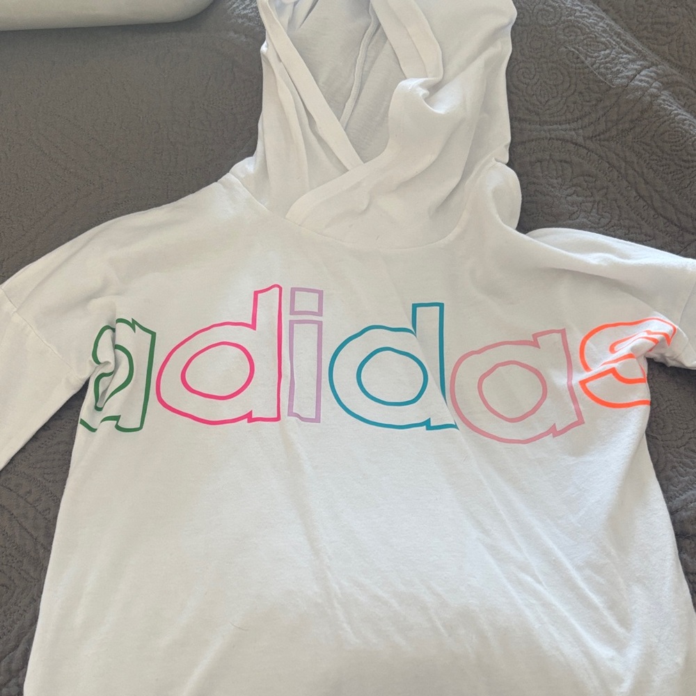 Adidas White Hoodie with Colorful Outline Logo